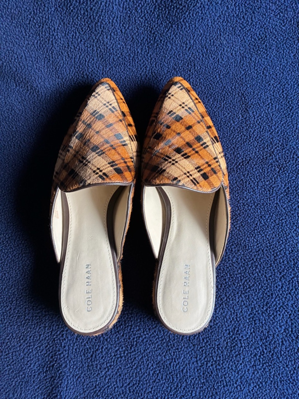 Cole Haan Orange Plaid Pointed Toe Mules